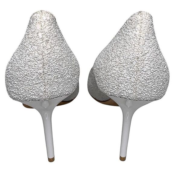 Jimmy Choo Love 85 White Coarse Glitter Heels EU 40.5 Slip On Wedding Pumps - Picture 9 of 13